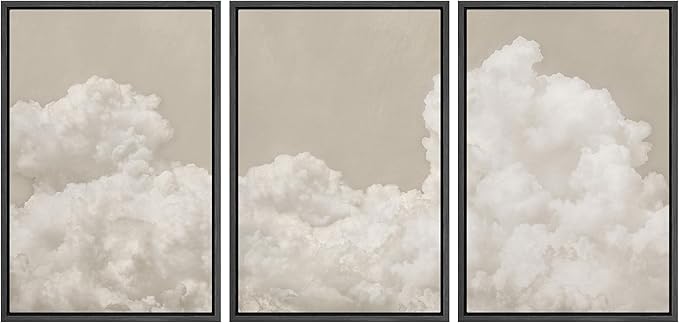 MUDECOR Framed Wall Art Print Set Serene Sky Filled with Fluffy Clouds Illustrations Modern Art Decorative Colorful Chic for Living Room, Bedroom, Office - 24"x36"x3 Black