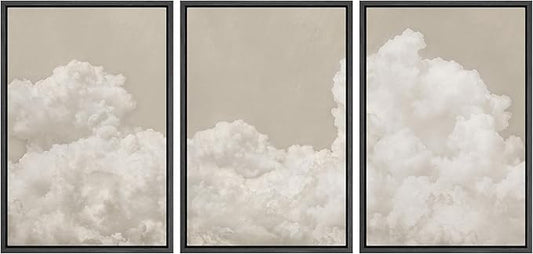 MUDECOR Framed Wall Art Print Set Serene Sky Filled with Fluffy Clouds Illustrations Modern Art Decorative Colorful Chic for Living Room, Bedroom, Office - 16"x24"x3 Black