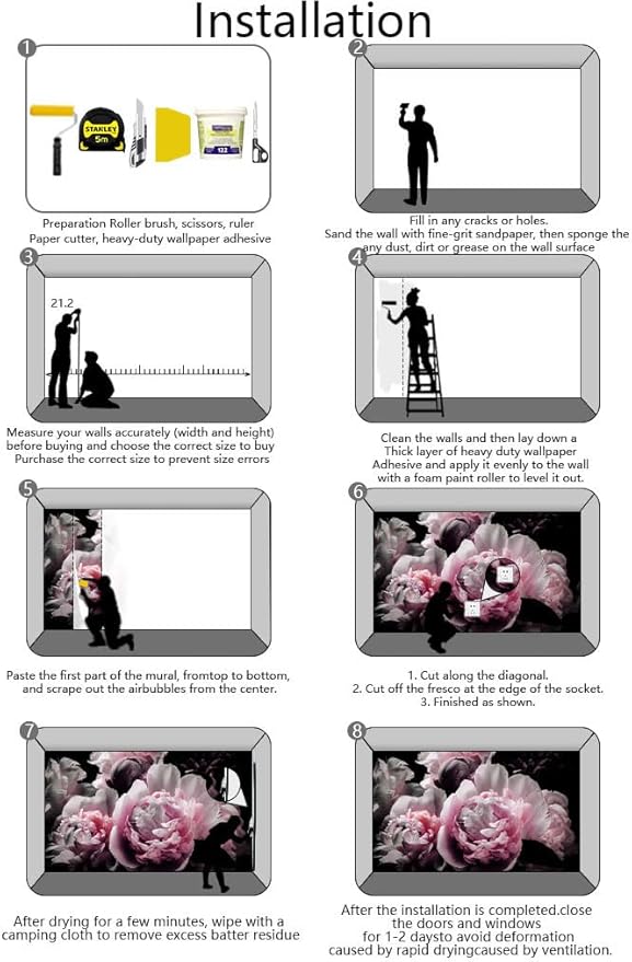 Large Pink Peony Flower Wallpaper for Bedroom, Living Room, Bathroom Background Wall Decoration(Non-self-Adhesive)