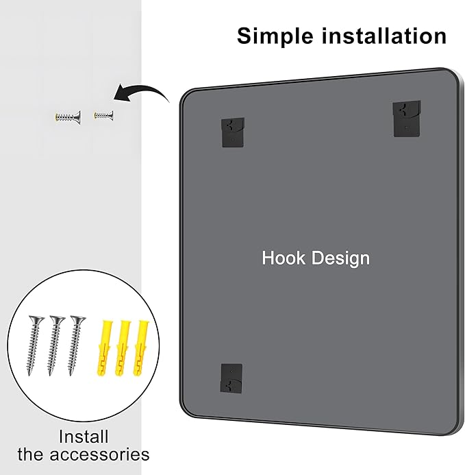 KOCUUY 40"x48" Large Rectangle Vanity Mirror, Black Metal Frame Mirror with Rounded Corner, Modern Design of Upgraded Shatterproof Glass for Bathroom, Bedroom, Living Room, Entryway