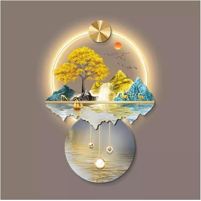 DLYZAYE 3D Wall Art Decor Wall Sculptures Wall Hanging Art with Led Light Wall Art Decorations Lamp Oriental Decor Traditional Chinese Wall Hanging Painting~/