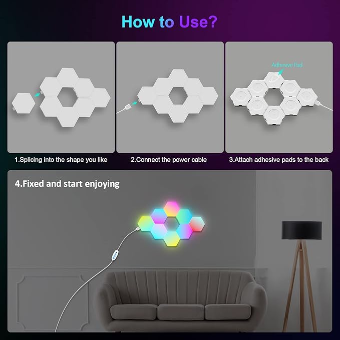 12-Pack Hexagon Light Panels – Smart RGB LED Wall Lights with App & Remote – Music Sync Gaming Lights for Room Decor, Birthday & Party Gifts for Boys, Teens, Men, Boyfriends, and Kids