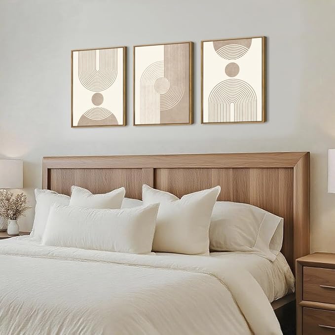 BINCUE Neutral Abstract Wall Art Boho Geometric Wall Decor Mid Century Modern Artwork for Living Room Bedroom Office 12" Lx16 W Set of 3