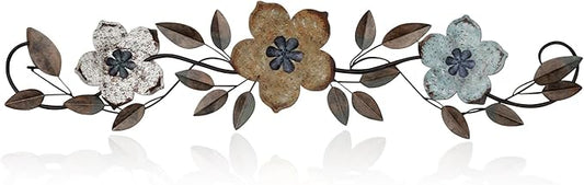 Wesiti Metal Flower Wall Decor Vintage Metal Flower Wrought Iron Scroll Sculptures 15.75 x 3.7 Inch Farmhouse Leaves Scroll Wall Decor Above Door Bed Home for Living Room Bedroom Outdoor(Colorful)