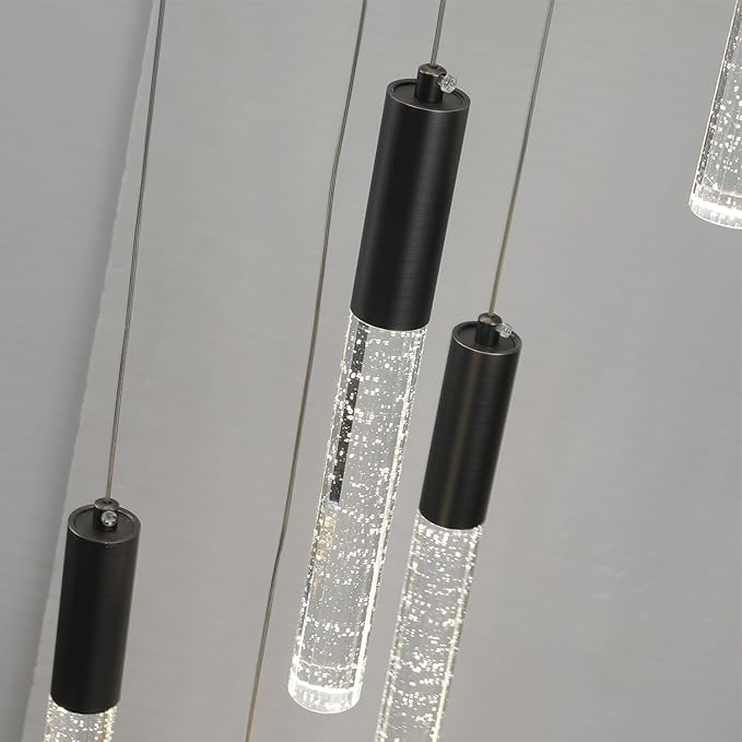 Modern Black Chandelier, Round Crystal Dimmable Hanging Lamp in Dark Bronze, Large Raindrop Pendant Lights for Dining Room Living Room Staircase Farmhouse