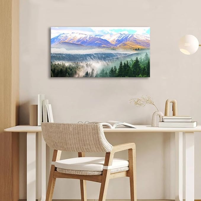 BYXART Canvas Wall Art for Bedroom Misty Forest Foggy Mountain Landscape Artwork Nature Picture Bathroom Decor Smoky Scenery Painting For Living Room Home Office Decorations 40L x 20W