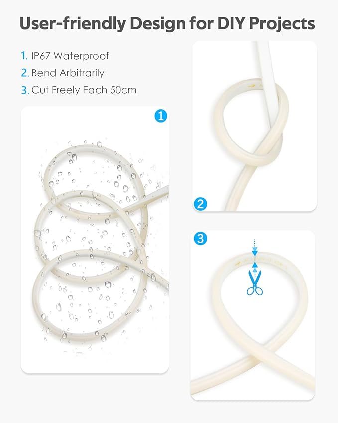 100FT COB Led Rope Lights Outdoor Led Strip Lights Waterproof AC 110V~120V Warm White 3000K Super Brightness Flex Cob Light for Garden Patio Building Commerical Dimmable with Remote Controller