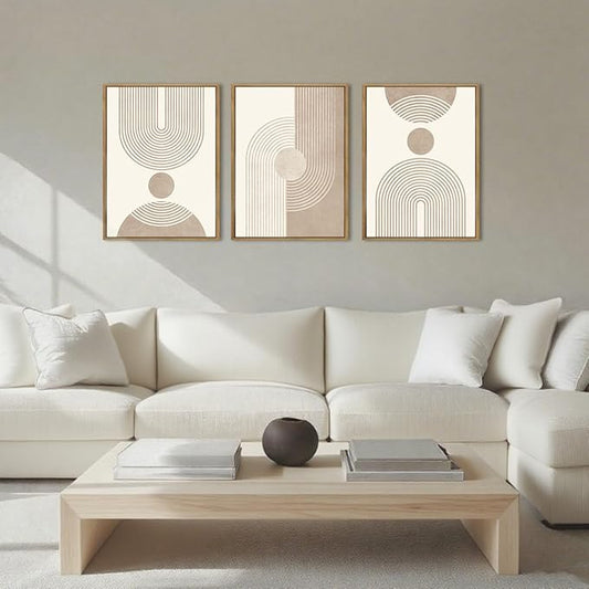 BINCUE Neutral Abstract Wall Art Boho Geometric Wall Decor Mid Century Modern Artwork for Living Room Bedroom Office 12" Lx16 W Set of 3