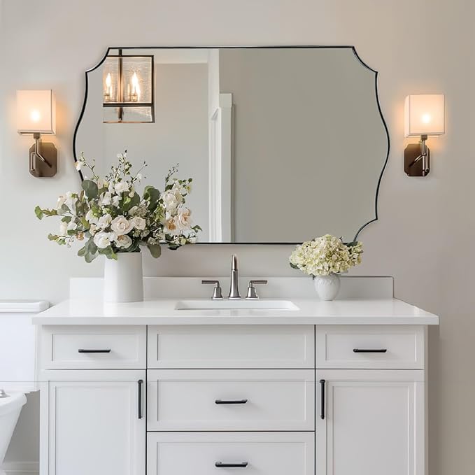 ANDY STAR Chrome Bathroom Mirror, 24x40 Inch Polished Silver Scalloped Mirror, Bathroom Mirror for Over Sink in Rust-Proof Stainless Steel 1" Frame, Unique Designer Mirror, Wave Inspired Style