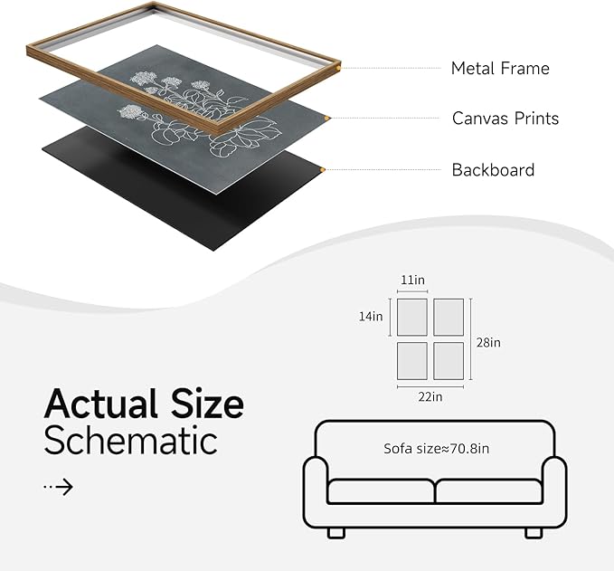 Boho Framed Botanical Wall Art for Bedroom, 4 Piece Vintage Neutral Floral Canvas Painting Prints for Modern Farmhouse, Minimalist Rustic Flower Pictures for Living Room Kitchen Dining Room Home Decor