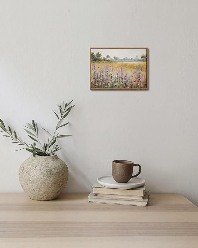 KISSFOX Vintage Landscape Canvas Wall Art Nature Wildflower Field Scenery Prints Country Painting Picture Decor Artwork Rustic Farmhouse Gallery Office Living Room Bedroom Bathroom