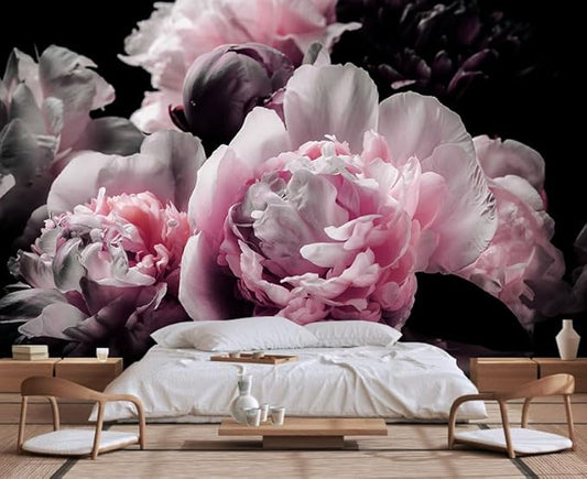 Large Pink Peony Flower Wallpaper for Bedroom, Living Room, Bathroom Background Wall Decoration(Non-self-Adhesive)