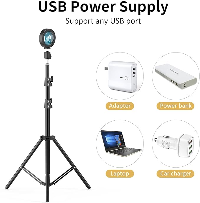 Balkwan Sunset Floor Lamp Projection 140cm Adjustable Stand Led Night Light 360 Degree Rotation Network Light with 3M USB Cable Floor Light for Living Room Bedroom