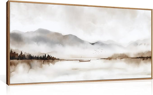 Neutral Abstract Mountain Framed Canvas Print Wall Art Set,Watercolor Beige and Gray Landscape Wall Decor,Modern Minimalist Nature Artwork for Living Room,Bedroom-20 x40
