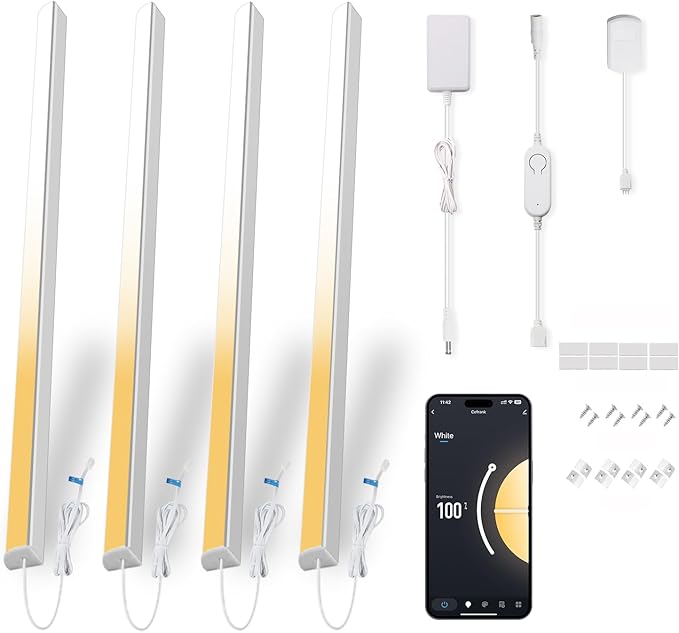 Cefrank Smart Under Cabinet Lighting, 4-Pack 12" V Shape LED Light Bar Kit - Dimmable 2700K to 6000K Color Adjustable, Control with App - Compatible with Alexa, Google Assistant