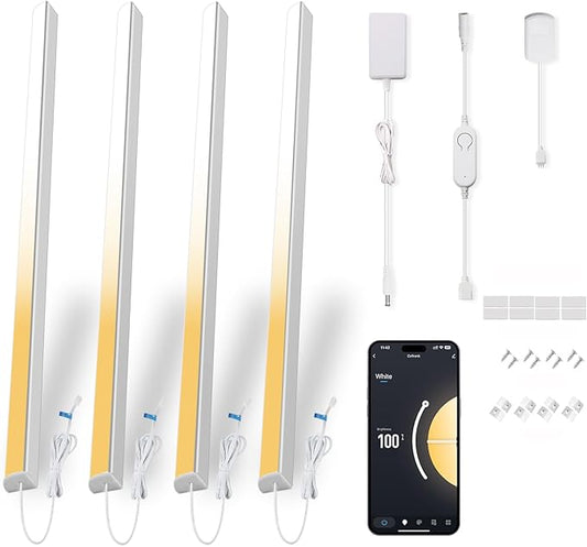 Cefrank Smart Under Cabinet Lighting, 4-Pack 12" V Shape LED Light Bar Kit - Dimmable 2700K to 6000K Color Adjustable, Control with App - Compatible with Alexa, Google Assistant