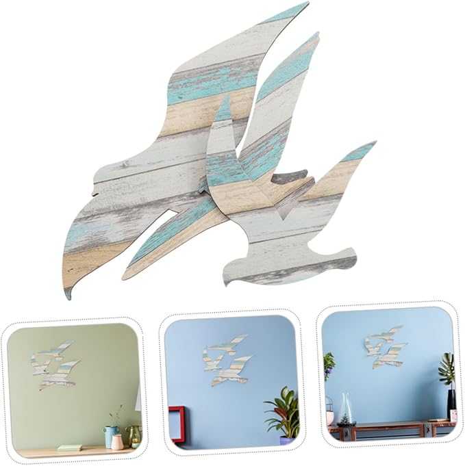 MUCKLILY 6pcs Wooden Seagull Wall Art Coastal Beach Decor Nautical Ocean-themed Wall Sculpture for Living Bedroom Easy DIY Installation Mediterranean Style