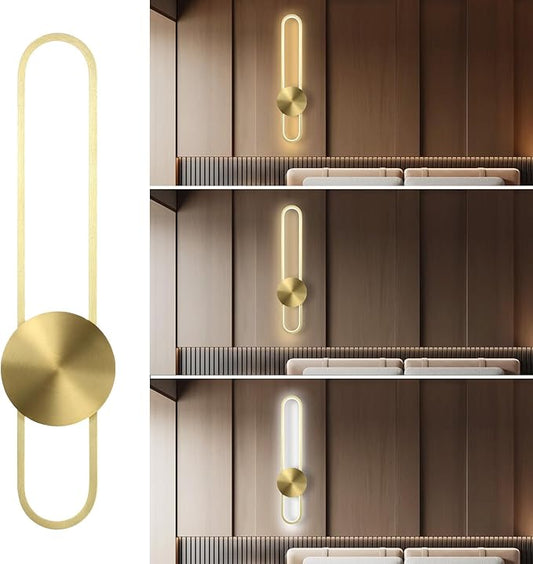 Modern Wall Sconce Dimmable 3000K/4000K/6000K LED Wall Light Fixture, Hardwired Wall Lamp for Living Room, Dining Room, Bedroom, Hallway, Lobby, Entryway (Brushed Gold, 22inch/H56cm)
