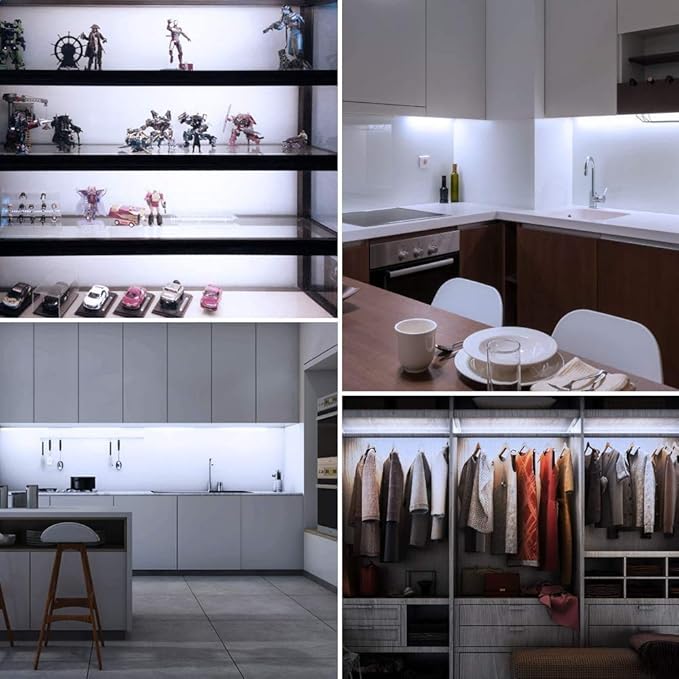 Led Light Strips Kit, (6) 12’’ Linkable Light Bars + Rocker Switch + UL Power Adapter, Under Cabinet Lighting for Locker Closet Shelf, Showcase Lighting, 6000K Cool White