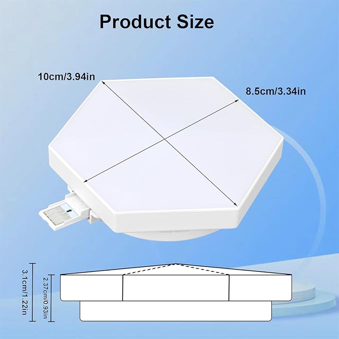 10-Pack Hexagon LED Lights for Wall, Smart RGBIC Music Sync Gaming Room Decor Lighting, 16M Colors Changing App & Remote Controlled, RGB Led Light Panels for Gamers (Type-C Powered)