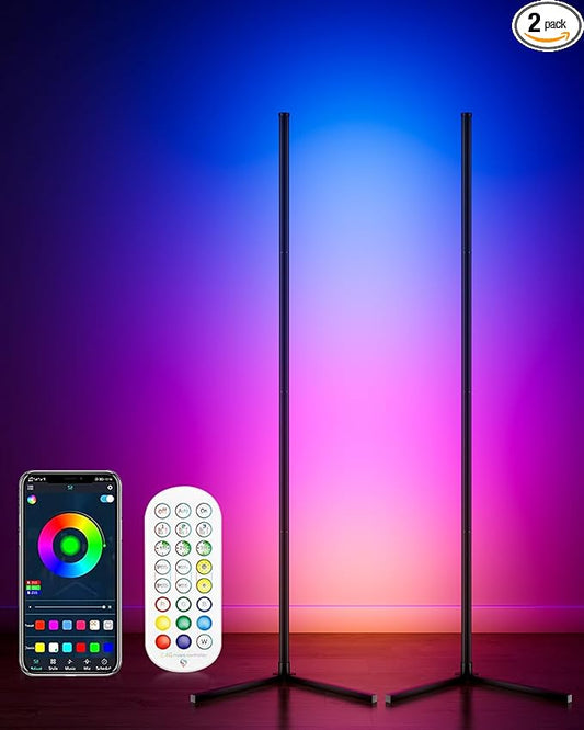 2PCS Corner Floor Lamp, 65" Smart RGB Color Changing LED Floor Lamp with APP and Remote Control, Modern Mood Lighting Corner Lamp with Music Sync, DIY Mode & Timing for Living Room Gaming Room