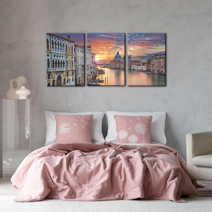 Pacimo 3 Piece Canvas Wall Art - Venice Framed Wall Art Decor Grand Canal in Venice Pictures Painting on Canvas Modern Art Home Decoration Stretched and Framed Ready to Hang - 20"x28"x3