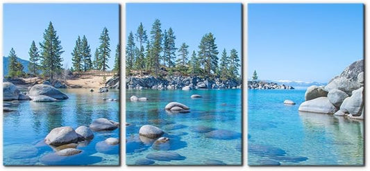 Pacimo Canvas Print Wall Art Set Vibrant Forest & Rocky Lake Landscape Nature Wilderness Photography Realism Rustic Scenic Modern Artwork Decor Stretch Framed Ready to Hang - 20"x28"x3