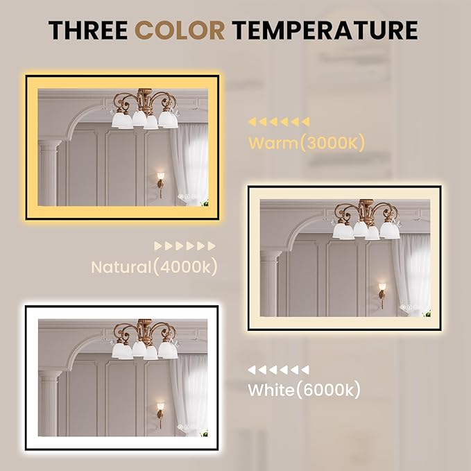 LOAAO 40"X30" LED Bathroom Mirror Black Framed, Anti-Fog, Dimmable, Lighted Bathroom Vanity Mirror for Wall, Memory Function, Tempered Glass