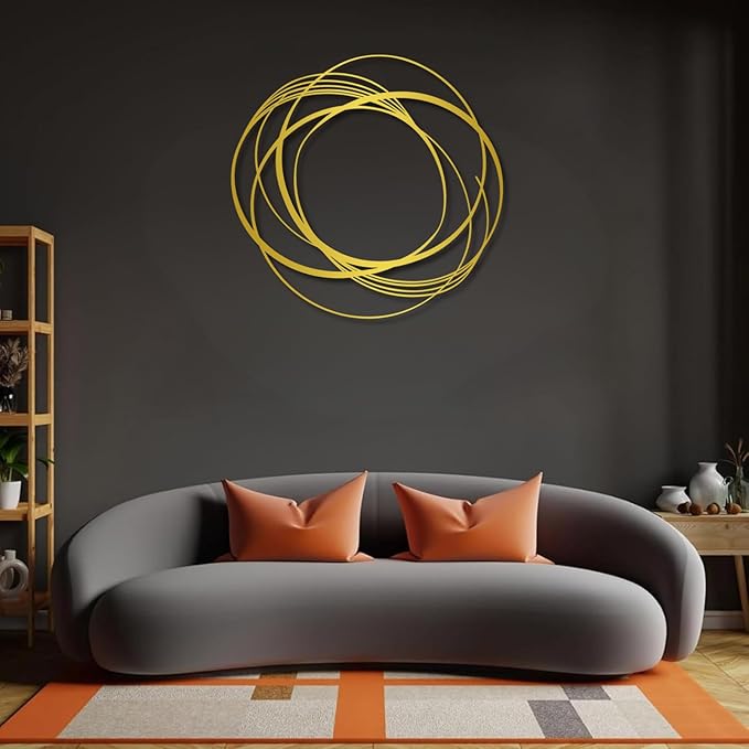 cideny Small Modern Minimalist Abstract Geometric Metal Wall Art, Contemporary Line Sculpture, Boho Farmhouse Hanging Decor for Living Room, Bedroom, Entryway, Office – Gold 23.6"x22.8"