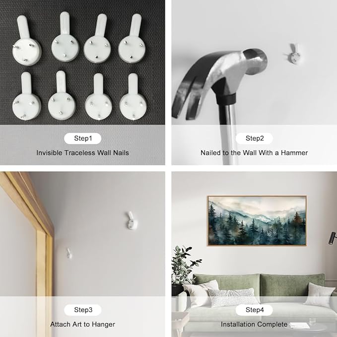 KAIRNE Watercolor Misty Forest Framed Canvas Wall Art Set, Nature Landscape Wall Decor, Foggy Mountain Pine Trees Wall Painting, Jungle Scenery Artwork for Living Room, Bedroom, Office 20"x40"