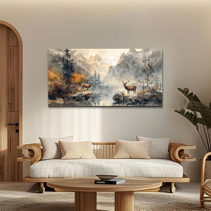 KELIYUAN Canvas Wall Art For Living Room Framed Wall Decorations For Bedroom Mountain Landscape Ink Painting Abstract Pictures Artwork Office Wall Decor Modern Room Home Decor Mural 20x40 In