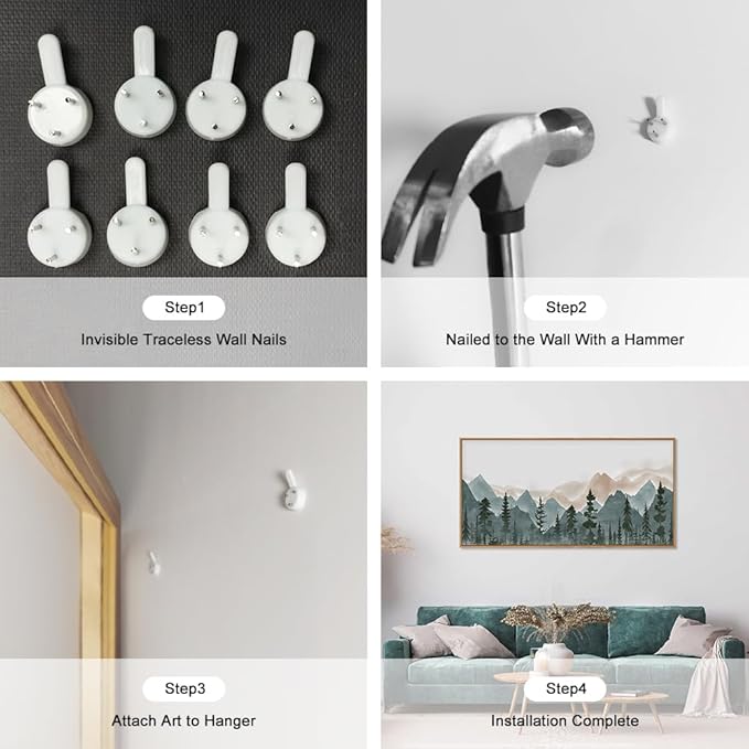 CHDITB Large Mountain Wall Art, 20"x40" Framed Forest Woodland Wall Decor, Pine Tree Landscape Wall Painting, Nature Scenery Canvas Art Prints for Living Room, Bedroom, Office, Dining Room