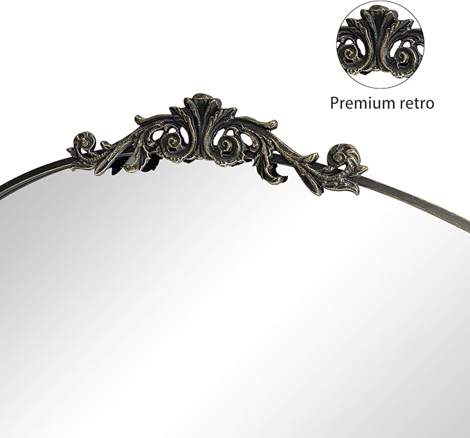 Black Arched Mirror for Wall,Baroque Fireplace Mirror Decor,Brass Wall Mirror,Ornate Mirrors for Entryway/Bathroom/Living Room/Hallway 36"X30" …