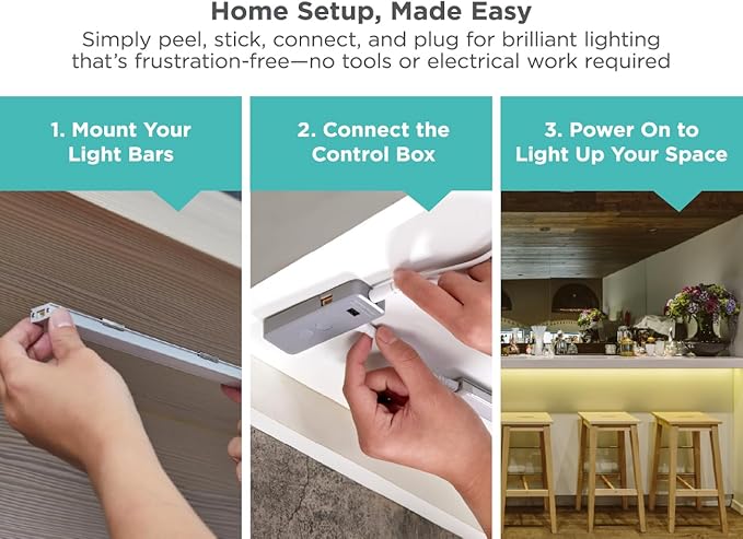 BLACK+DECKER LED Under Cabinet Light Kit, Motion Sensor, Dimmable, Linkable, 3 Color Settings, Tool-Free, Utility Light, Closets, Garage, Pantry, (1) 24" Bars