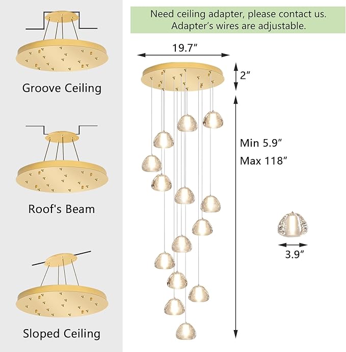 Modern Crystal Chandelier for Hallway Gold LED Ceiling Lighting for Staircase Light Fixture for Living Room Foyer Entryway