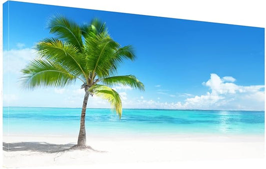 CHENOIL Large Canvas Wall Art Palm Tree Summer Ocean Waves Coconut Tree Canvas wall Art Landscape Paintings Sea Nature Pictures for Living Room Home Office Wall Decor Artwork -20"x40"inch