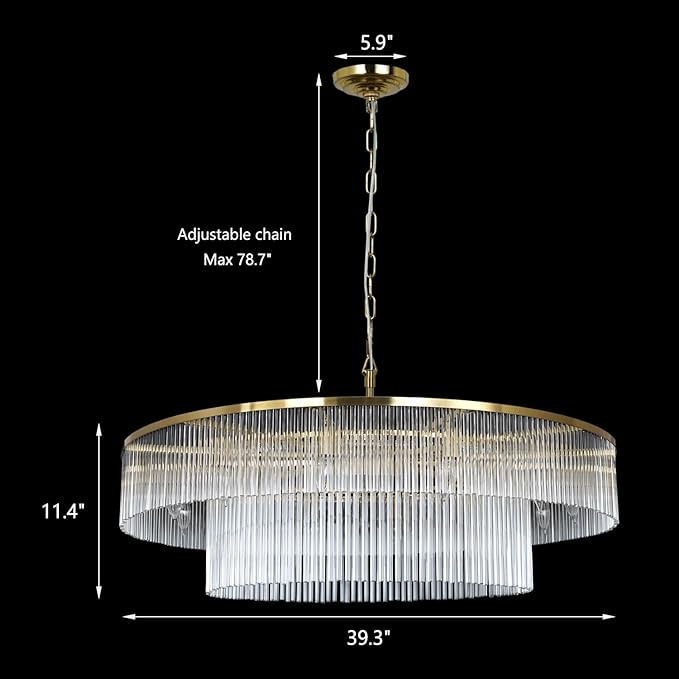 Modern Glass Chandelier Lighting Brass Chandeliers for High Ceiling Entryway Foyer Large Glass Hanging Light Fixture Grand Living Room Hall 39"