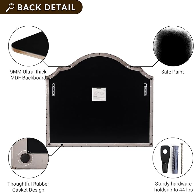 ANDY STAR Scalloped Arched Mantel Mirror, 32x28 Inch Brushed Nickel Vanity Mirror in Stainless Steel Metal Frame, Vintage Wall Mirrors for Fireplace, Bedroom, Living Room, Entryway Hangs Vertically