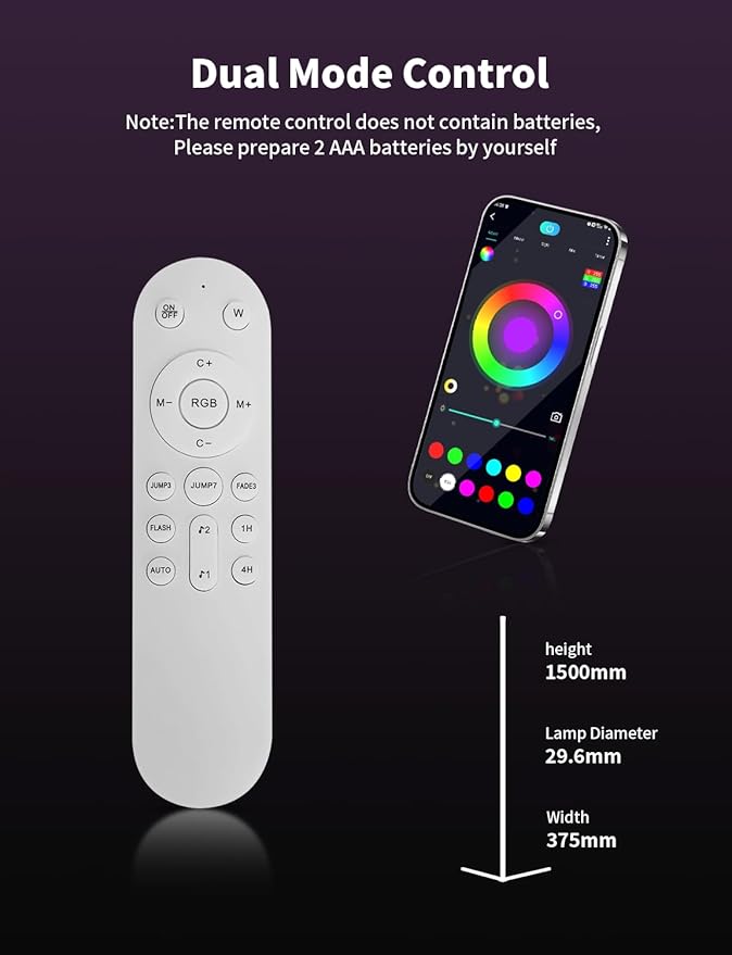 LED RGB Corner Floor Lamp, 159cm RGB-IC Smart Led Light Bar for Living Room, 16 Million Colors, Music Sync and Dimmer Corner Lighting