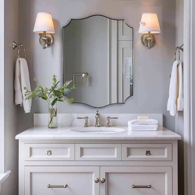 ANDY STAR Brushed Nickel Mirror, 22x30 Inch Silver Bathroom Vanity Mirror, Anti-Rust Stainless Steel 1" Frame, Unique Rectangular Mirror Ideal for Bathroom, Powder Room