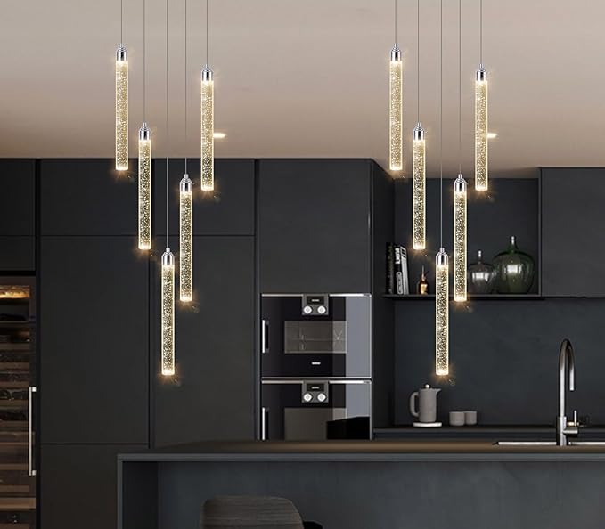 5 Light Mini Chandelier LED Pendant Lighting for Kitchen Island Modern Bubble Crystal Pendant Light Adjustable Pendant Light Fixture Chrome Ceiling Handing Lights for Dinning Room Bedroom 2700K 6000K