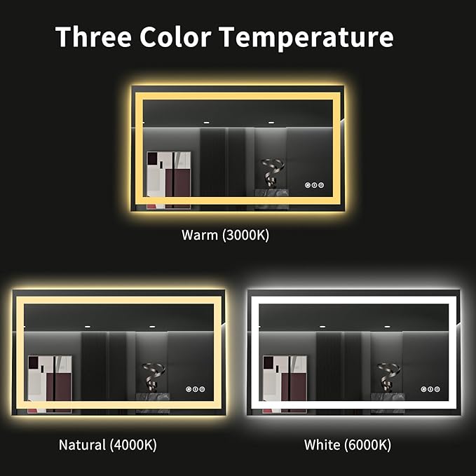 LOAAO 48"X28" LED Bathroom Mirror with Lights, Anti-Fog, Dimmable, Backlit + Front Lit, Lighted Bathroom Vanity Mirror for Wall, Memory Function, Tempered Glass, ETL Listed