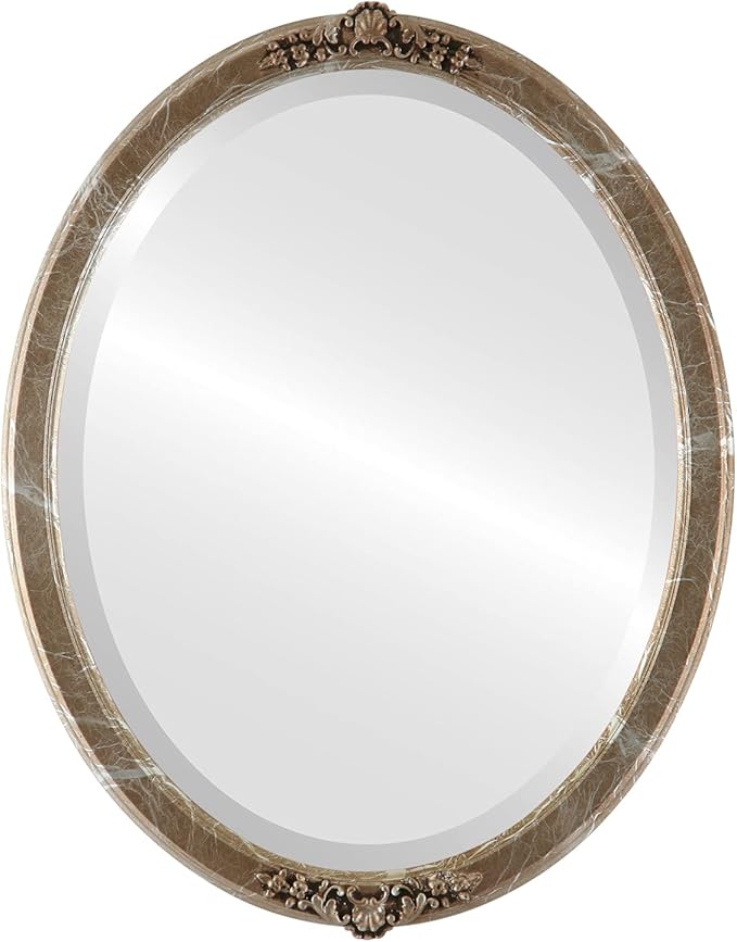 OVALCREST Oval Beveled Wall Mirror for Home Decor - Athena Style - Champagne Silver - 21" x 17" Outside Dimensions