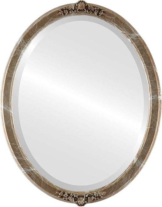 OVALCREST Oval Beveled Wall Mirror for Home Decor - Athena Style - Champagne Silver - 21" x 17" Outside Dimensions