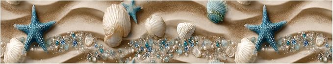 Beach Seashell Wallpaper Border 196x4 Inch Peel and Stick Wall Border Self Adhesive Ocean Starfish Removable Vinyl Trim for Living Room Bedroom Bathroom Kitchen Cabinet Decoration