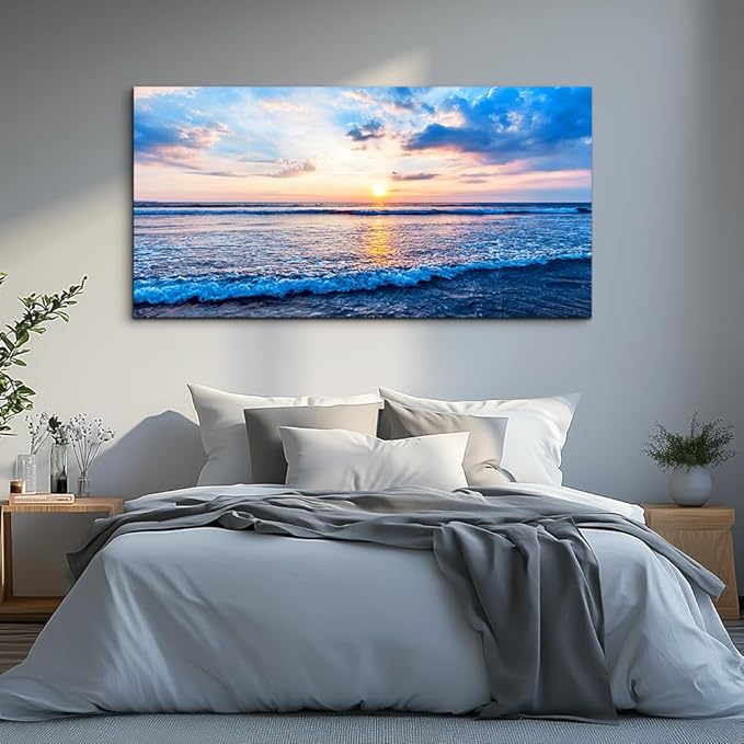 Canvas Wall Art for living room blue beach ocean sea waves landscape Wall Decor Ready to Hang Home Decorations bedroom kitchen bathroom inspirational Canvas prints posters painting wall mural Artwork