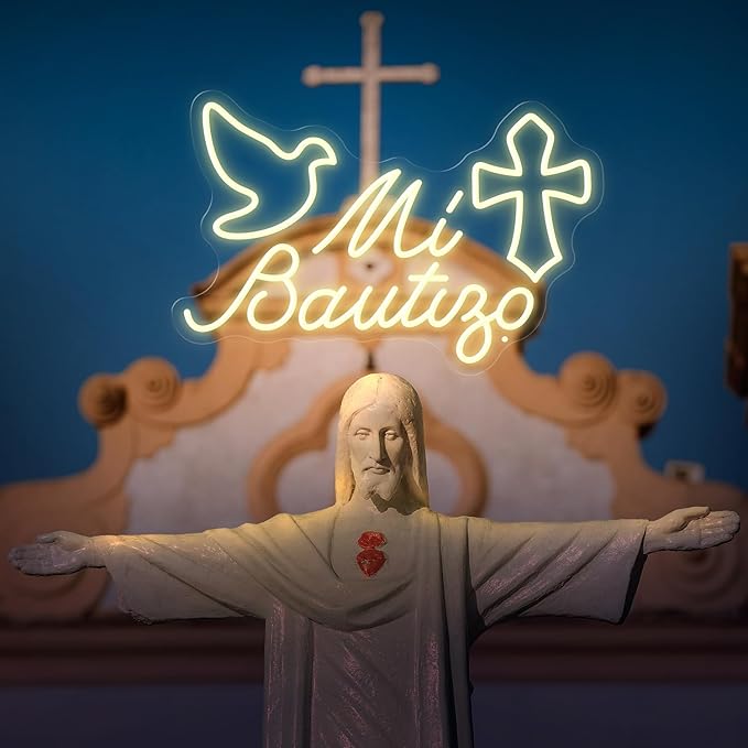 Mi Bautizo Neon Signs for Wall Decor, 15.7 * 10.8 inches Led Baptism Decorations, Perfect For Children's Birthday Party Decoration, Baptism, Bedroom, Garden, Birthday, Christmas, INSNEnN