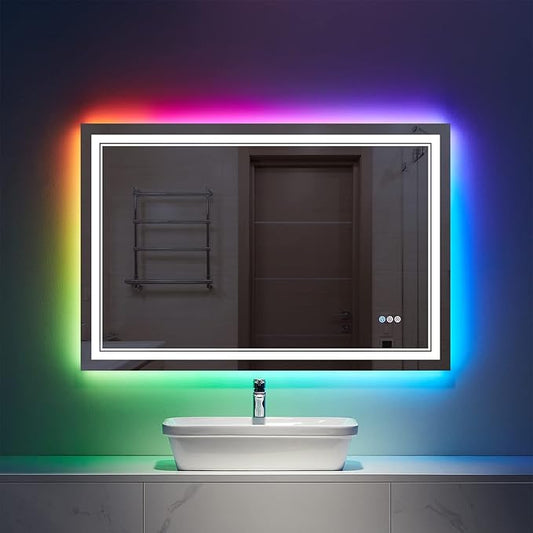 40x24 inch LED Mirror for Bathroom,RGB LED Lighted Bathroom Vanity Mirror with Lights,Shatterproof,Dimmable,Anti-Fog RGB Backlit Mirror (RGB Multicolor Backlit + Front-Lighted)