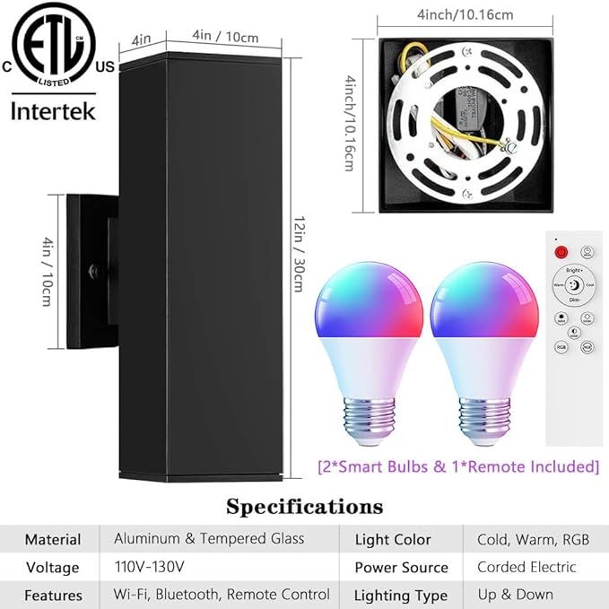 KIZON Smart Outdoor Wall Lights RGBCW Color Changing, Modern Dusk to Dawn Outdoor Sconce Lights Up and Down Lighting, Exterior Light Fixture for House Porch Garage, Compatible with Alexa, ETL Listed