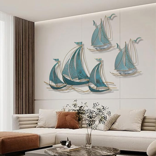 3 PCS Metal Wall Art, Large Metal Sailboat Wall Decor, Modern Home Wall Sculpture for Office, Bedroom, Living Room, Dining Room
